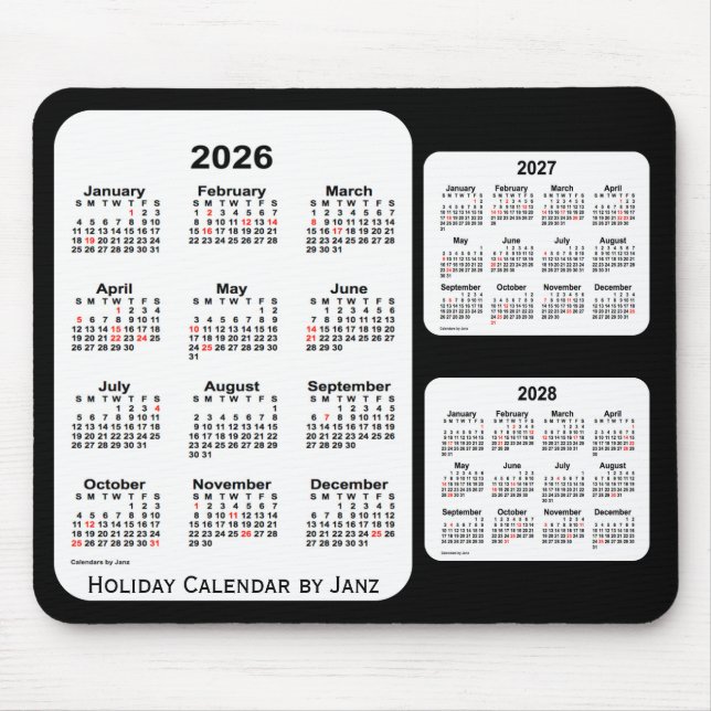 2026-2028 Black 3 Year Helgdag Calendar av Janz Musmatta (Framsidan)