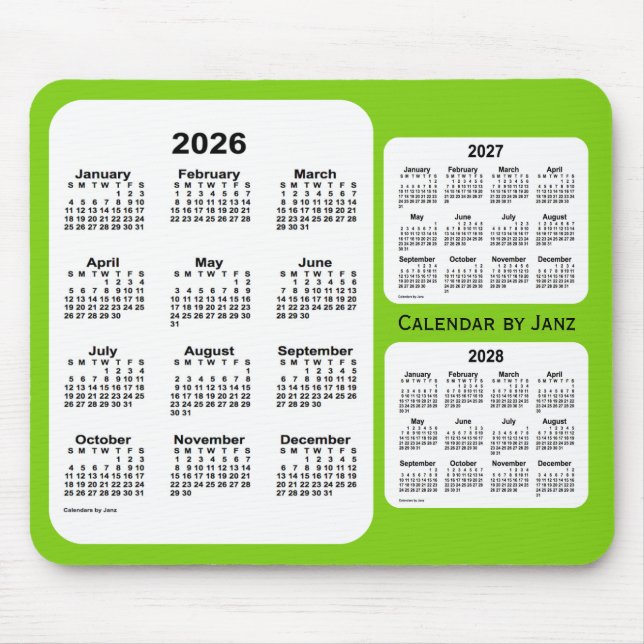 2026-2028 Gult Grönt 3-årskalender från Janz Musmatta (Framsidan)