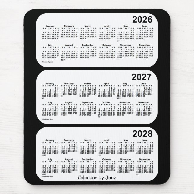 2026-2028 Svartvit treårskalender från Janz Musmatta (Framsidan)
