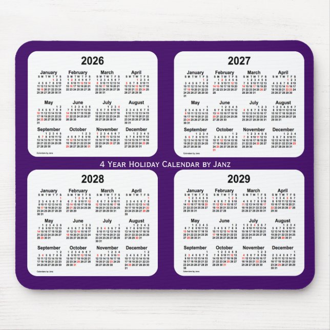 2026-2029 Lila Helgdag Calendar av Janz Musmatta (Framsidan)