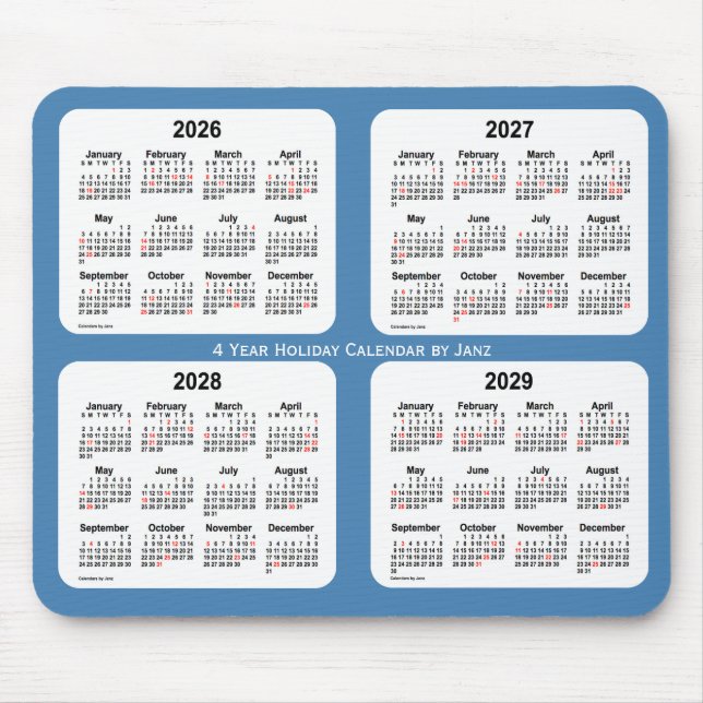 2026-2029 Steel Blue Helgdag Calendar av Janz Musmatta (Framsidan)
