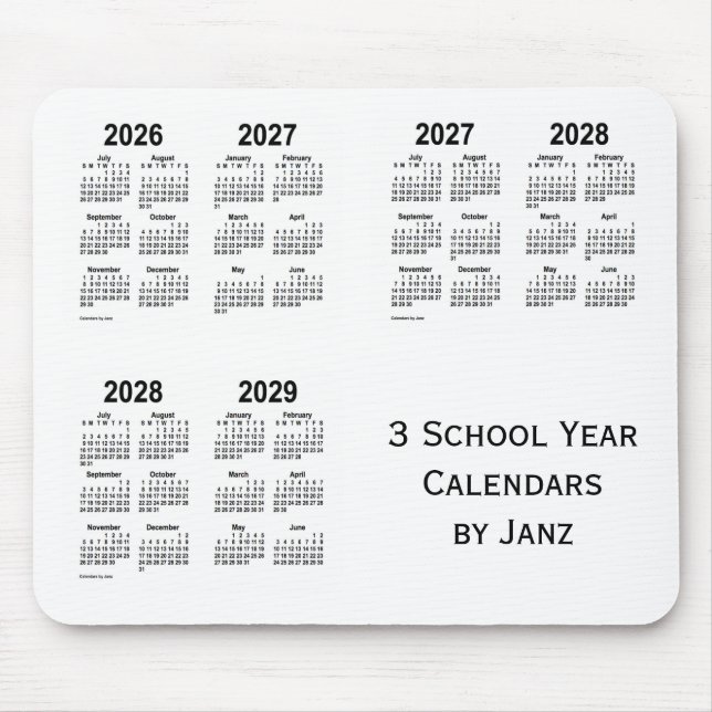 2026-2029 Vita 3-skolårskalendrar från Janz Musmatta (Framsidan)
