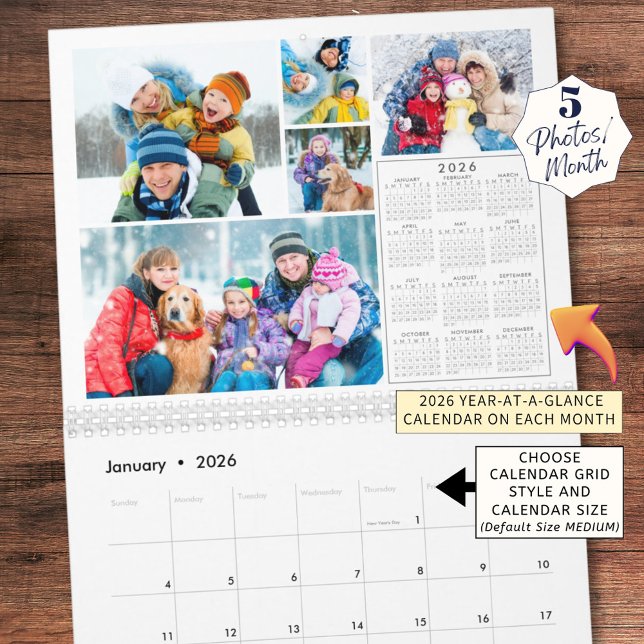 2026: 5 foton per månad och 2026 år i en snabbtitt kalender (Skapare uppladdad)