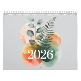 2026 Akvarell Botanisk Kalender – Elegant Minim