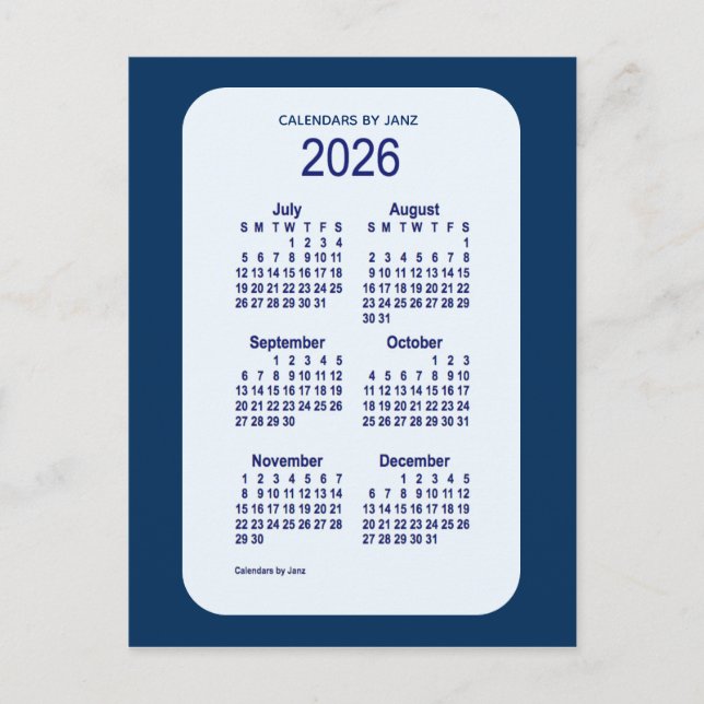 2026 Alice Blue 6 Month Mini Calendar av Janz Vykort (Framsida)