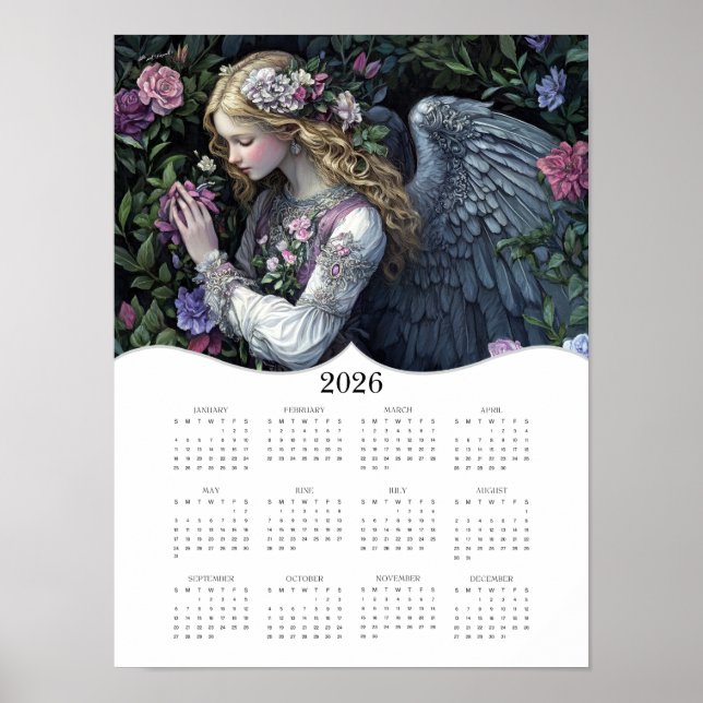 2026 Ängel Helår Årlig Väggkalender Poster (Framsidan)