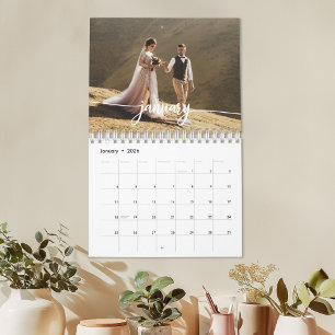 2026 Anpassad Bröllopsfoto Chic Skript Kalender