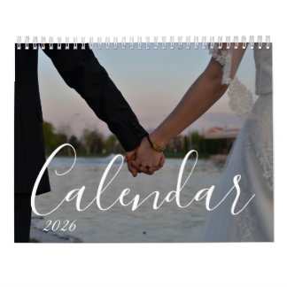 2026 Anpassad Bröllopsfoto Chic Skriptkalender Kalender