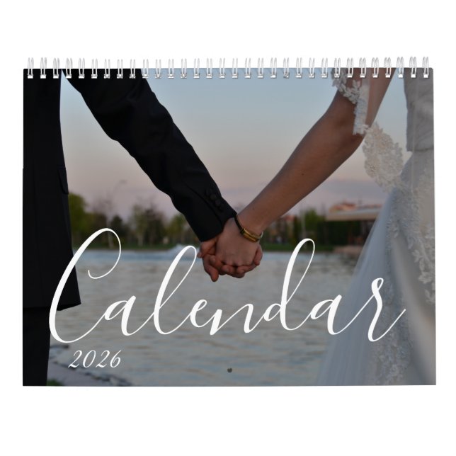 2026 Anpassad Bröllopsfoto Chic Skriptkalender Kalender (Baksida)