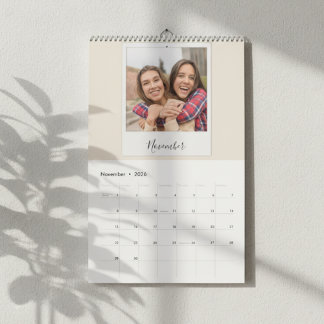 2026 Anpassad familj Polaroid-foto Beige Kalender