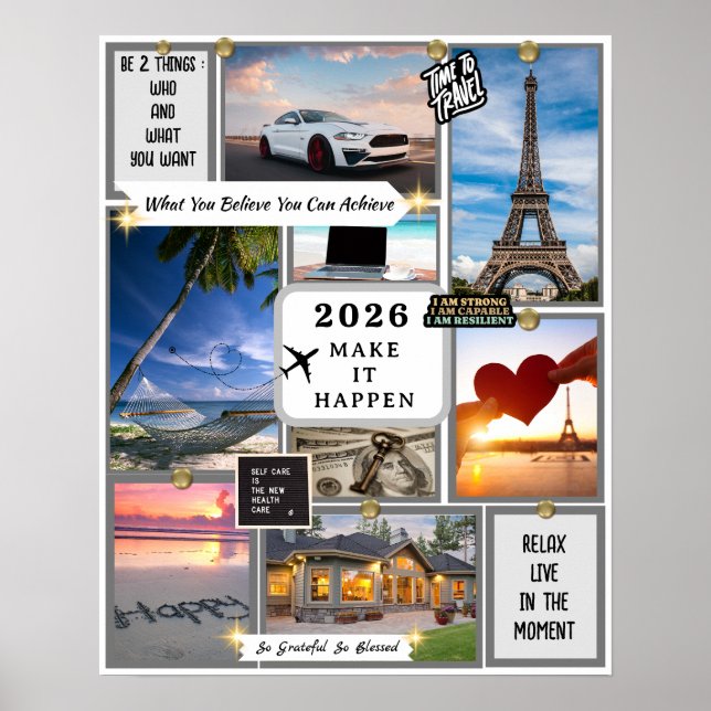 2026 Anpassad Law of Attraction Vision Board Mål  Poster (Framsidan)