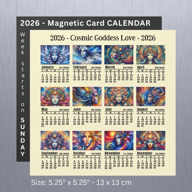 2026 Anpassningsbar Cosmic Goddess Calendar Söndag (Skapare uppladdad)