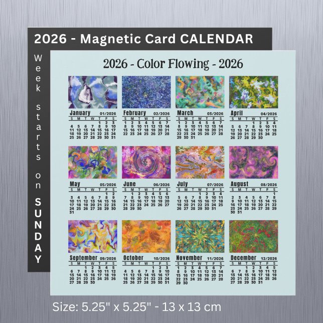 2026 Anpassningsbar Flowing Färg Calendar Söndag s (Skapare uppladdad)