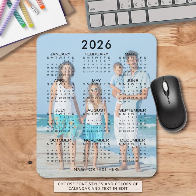 2026 Anpassningsbar för fototext i kalendern Musmatta (Skapare uppladdad)