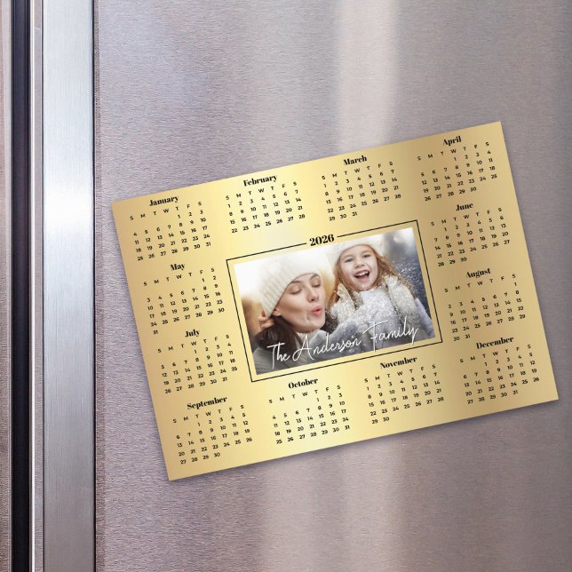 2026 - Anpassningsbar - Foto Gold Foil Family Magn (Skapare uppladdad)