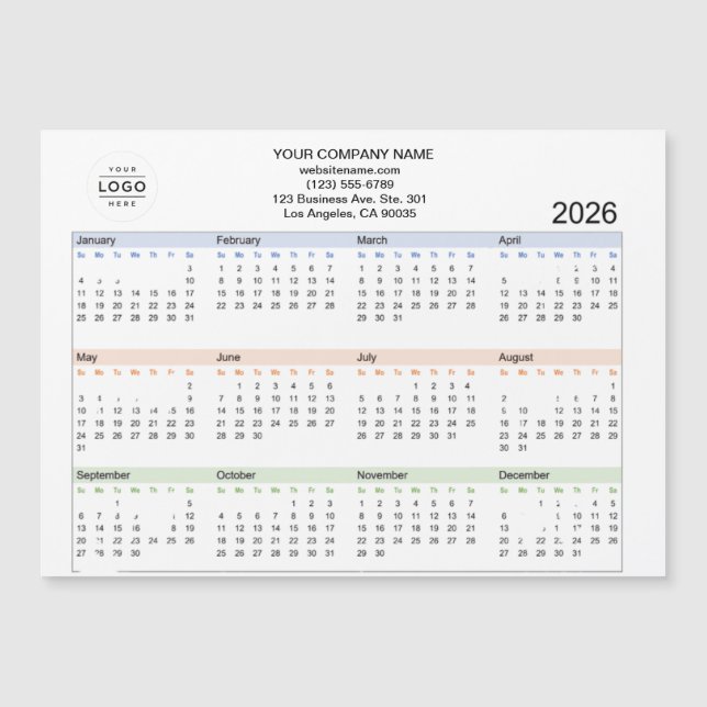 2026-Anpassningsbarnas Magnetic Calendar-kort för  (Framsida)