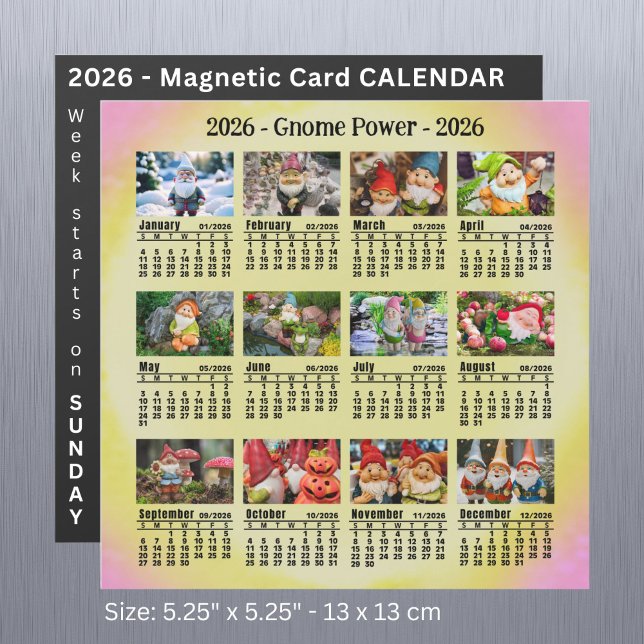 2026-Anpassningsbarnas Photo Gnome Calendar Söndag (Skapare uppladdad)
