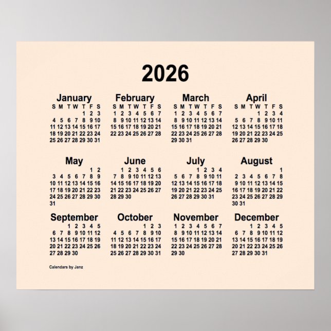 2026 Antik Vit Kalender av Janz Print Poster (Framsidan)