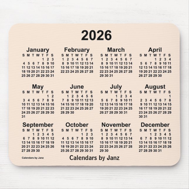 2026 Antique White Calendar av Janz Mouse Pad Musmatta (Framsidan)