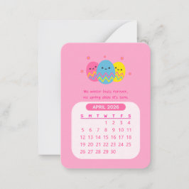 2026 April Månatlig Kawaii Motiverande Kalender Anteckningskort