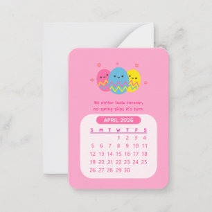 2026 April Månatlig Kawaii Motiverande Kalender Anteckningskort