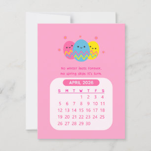 2026 April Månatlig Kawaii Motiverande Kalender Vykort