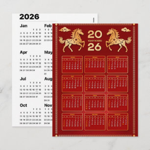 2026 År för Häst Kinesisk Väggkalender Helg Vykort