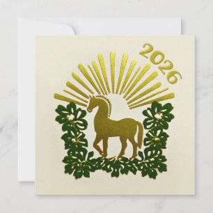 2026 År för hästen guld design Julkort