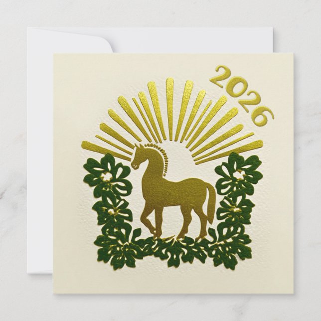 2026 År för hästen guld design Julkort (Framsida)
