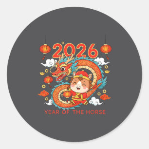 2026 År för hästen Lunar New Year Kinesisk  Runt Klistermärke