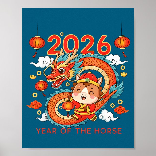2026 År för hästen Lunar Nyår Kinesisk  Poster (Framsidan)