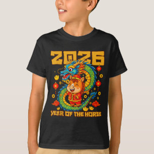 2026 År Häst Drak Glad kinesiskt nyår T Shirt