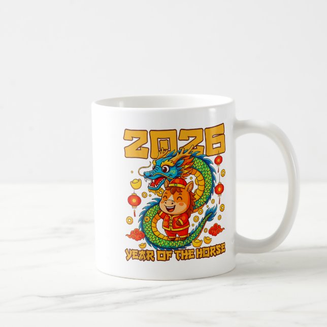 2026 År Häst Drakens Glada Kinesiska Nyår  Kaffemugg (Höger)