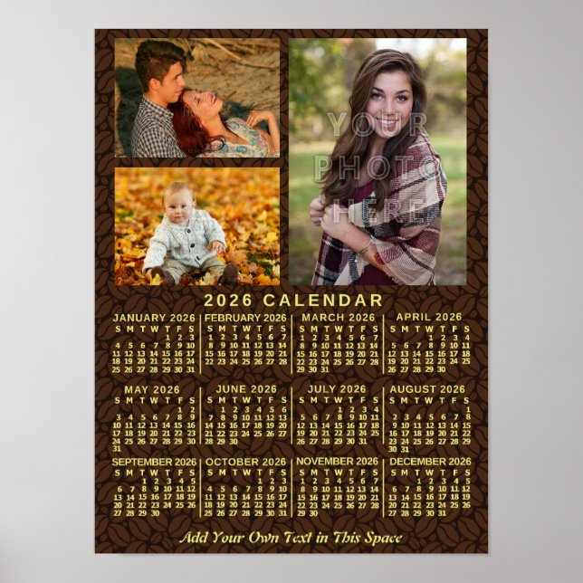 2026 År Månadskalender Kaffebönor 3 Bilder Poster (Framsidan)