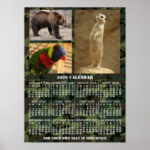 2026 År Månadskalender Kamouflage Lägg till 3 Bild Poster