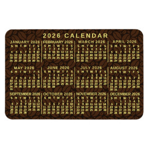 2026 År Månadskalender Mörka Kaffeebönor Magnet