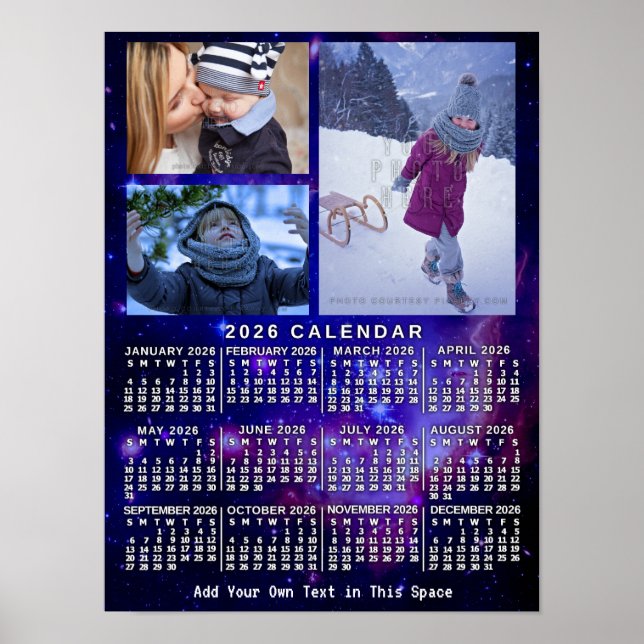 2026 År Månadskalender Rymd Nebula 3 Bilder Poster (Framsidan)