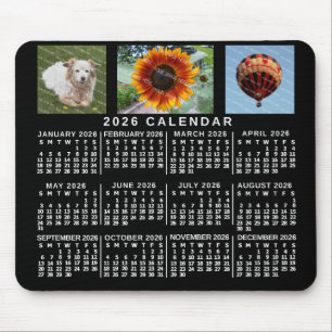 2026 År Månadskalender Svart Anpassad 3 Bilder Musmatta