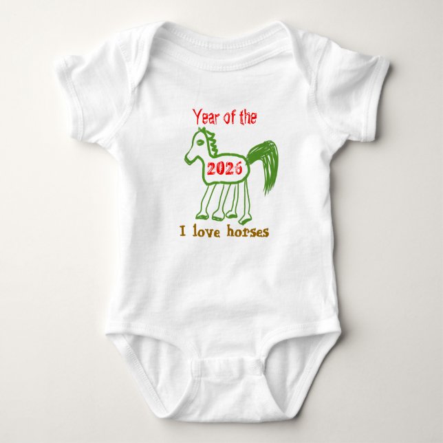 2026 Året för Häst Rolig Grön Häst T Shirt (Framsida)