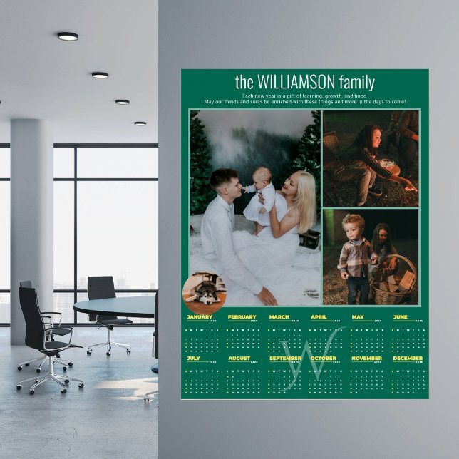 2026 Årlig Kalender 4 Foto Collage Personlig Poster (2026 Yearly Promotional Calendar 4 Photo Collage Personalized Poster Family Business Home Office )