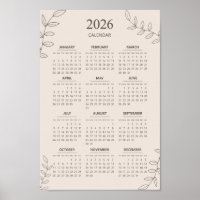2026 Årlig Kalender Blommig Linje Konst Minimalist