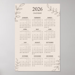 2026 Årlig Kalender Blommig Linje Konst Minimalist Poster