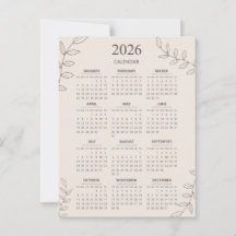2026 Årlig Kalender Blommig Linjekonst Minimalisti