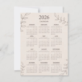2026 Årlig Kalender Blommig Linjekonst Minimalisti Vykort