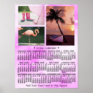 2026 Årlig Månadskalender Rosa Vattenfärg 3 Foto Poster