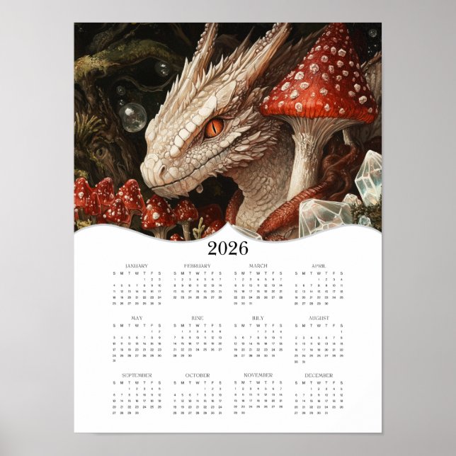 2026 års årskalender för Fantasy Dragon Fullt Poster (Framsidan)