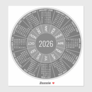 2026 års cirkulärkalender - moderna skuggor - Gråt Klistermärken