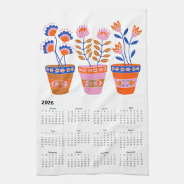 2026 års folkArt Cottagecore Flower Pot Calendar Kökshandduk
