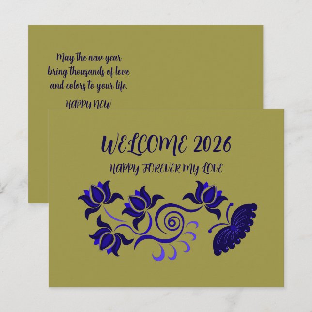 2026 ÅRS GREETINGKORT VYKORT (Fram/baksida)