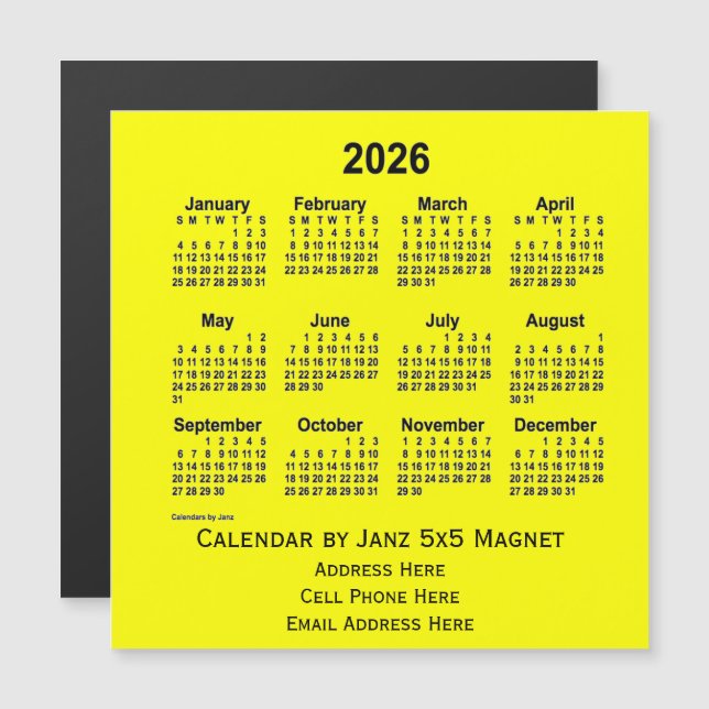2026 års Gult - affärskalender från Janz (Fram/baksida)